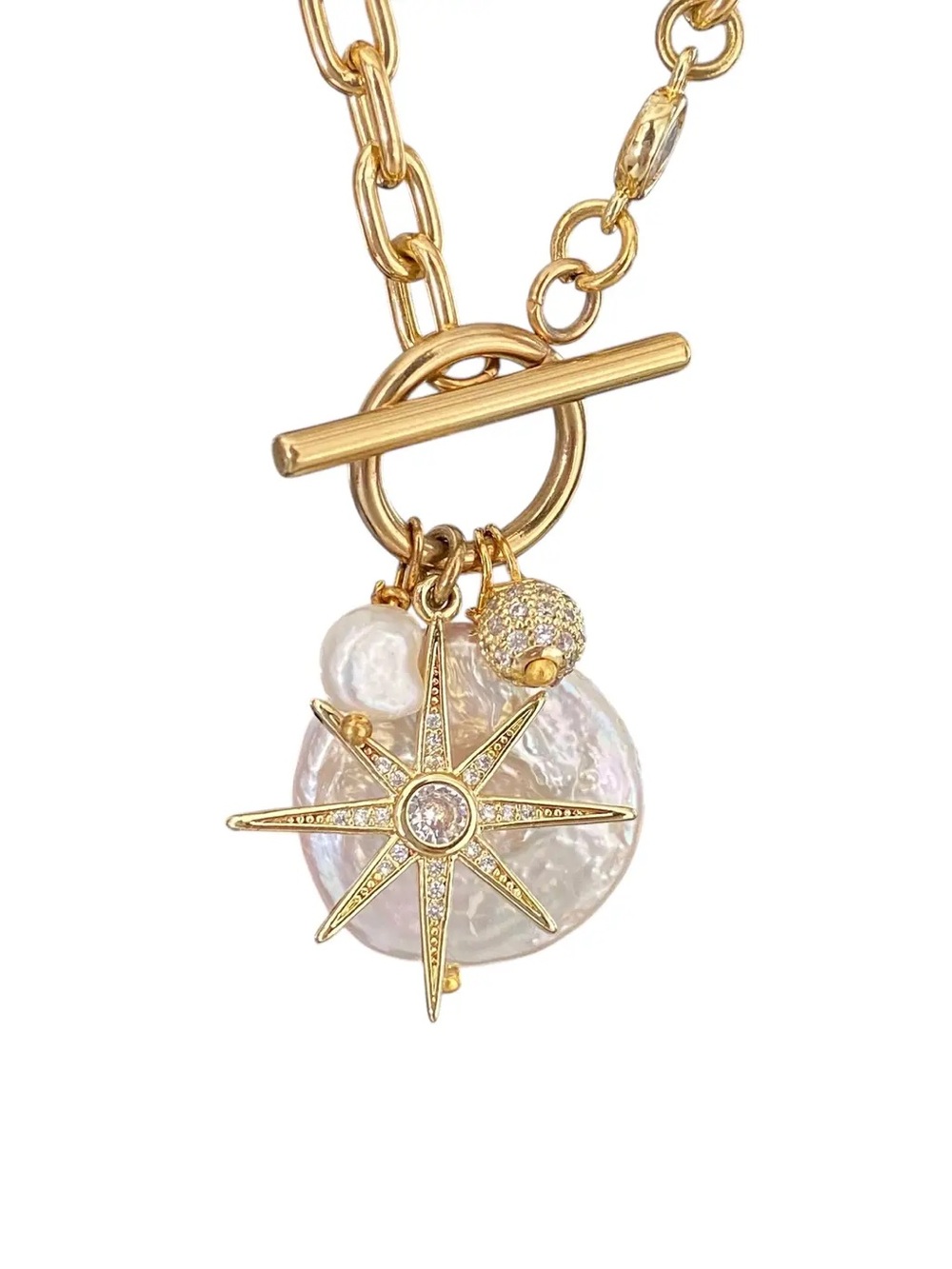 Gold Star and Pearl Charm Necklace - Women Jewelry - Picture 2 of 2